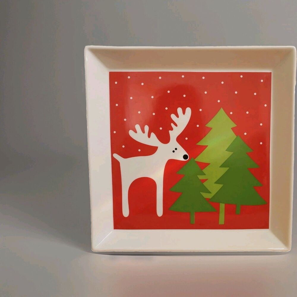 Crate & Barrel Plate Holiday Serving Tray Cookie Reindeer Platter Christmas 12"